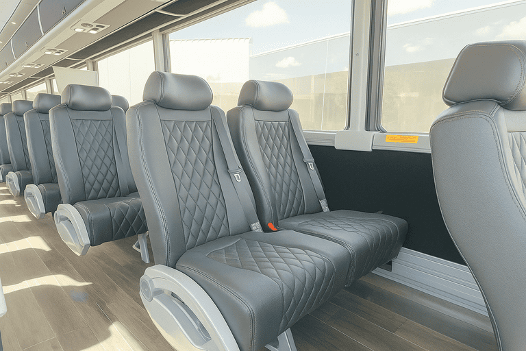 interior of Torrance Shuttle Bus Rentals charter bus